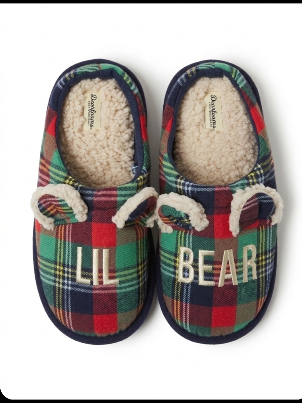 Dearfoams Kids Plaid 'Lil Bear' Slip-On Slippers-Size 2/3 NWT